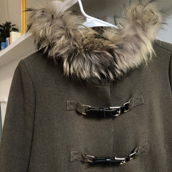 MAJE Raccoon Fur TRimmed Wool Coat Jacket - Picture 2 of 6